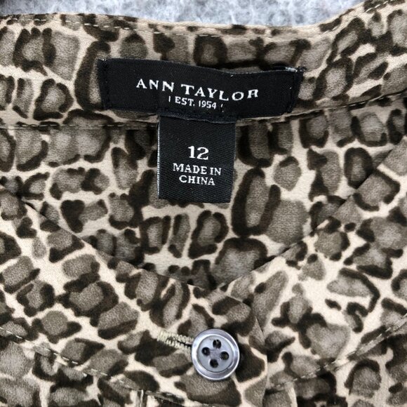 Ann Taylor Top Womens 12 Brown Croc Print Button Up Long Sleeve Pockets Blouse - Picture 5 of 9